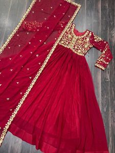 Elegant Maroon Embroidered Ethnic Gown