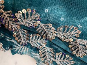 Teal Organza Saree with Sequence border Unused