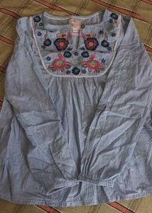 Embroidered Blue Cotton Kurta
