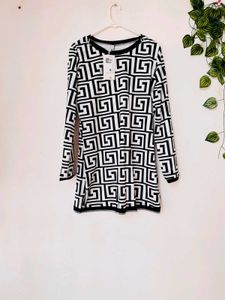 Chic Geometric Print Long Sleeve Dress