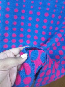 Warm Woolen Blue Top Beautiful Magenta Polka Dots