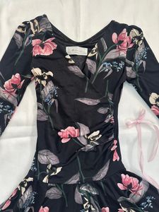 Black Floral Wrap Dress with Ruched Detail