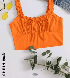 Orange Tie-Front Crop Top