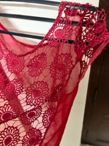 Pink Lace Crochet Overlay Top – Size SStylish