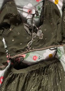 Olive Green Sequined Lehenga Set