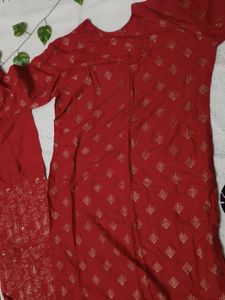 Red &amp; Gold Kurta Palazzo Set