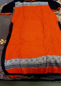 Orange long Kurta with Black Sleeves
