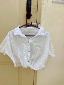 Zara White Twisted Crop Shirt