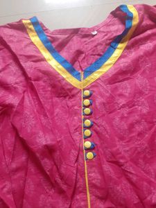 Vibrant Pink Kurta with Yellow &amp; Blue Accents