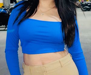 Royal Blue Square Neck Crop Top