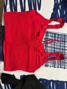 Stylish Red Ruched Crop Top