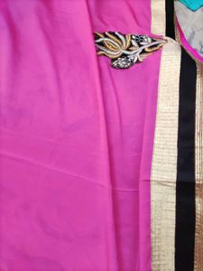 Embroidered Teal and Pink Saree