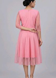 Elegant Pink Mesh Midi Dress