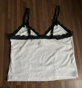 H&amp;M White Lace Trim Camisole Top