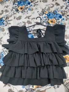 Chic Black Ruffle Square Neck Top