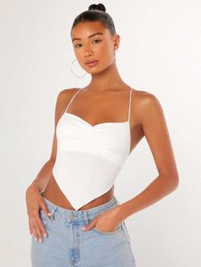 White Ruched Halter Crop Top