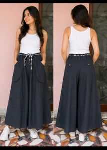 Black Denim Look Divider Skirt Palazzo
