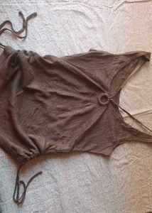Stylish Brown Ring Detail Top