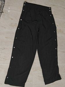 Black Snap Button Track Pants