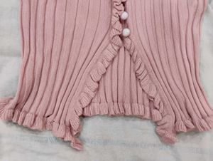 Cute Pink Ruffled Knit crop Top