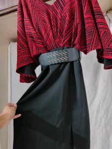Shimmering Red Black Slit Dress