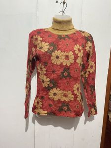Vintage Floral Turtleneck Sweater
