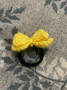Handmade Yellow Crochet Bow Scrunchie