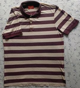 Men Mauve and Tan Striped Collar T-shirt