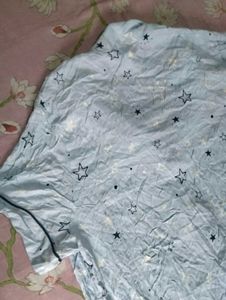 Light Blue Star Print Pajama Shirt