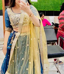 Elegant Blue & Gold Lehenga Choli Set