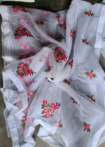 Brand New Pure White Embroidery Net Saree