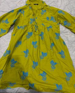 Yellow Bird Print Kurta🌷(not even wore once)