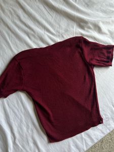 SSS- Maroon Ribbed Short Sleeve Top