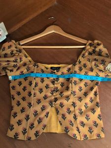 Corset style yellow Floral Button-Up Crop Top