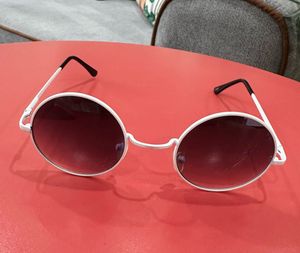 Round White Sunglasses with Metal Case