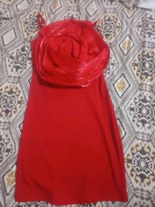 Red Dress and denim jeans top  combo