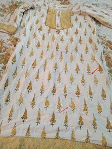 White Kurta with yellow Print +free 🎁