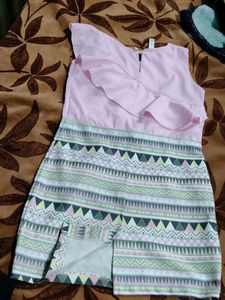 Pink Ruffled Dress with Tribal Print