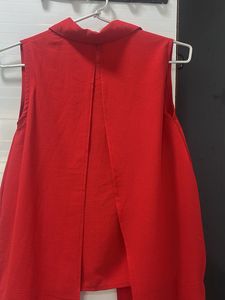 Vibrant Red Sleeveless Collared Top