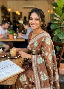 Beautiful Brown sandha Saree with Floral Embroider