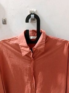 Coral Oversized Button-Up Shirt , Made in korea