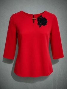 Elegant Red Top with Black Lace Accent