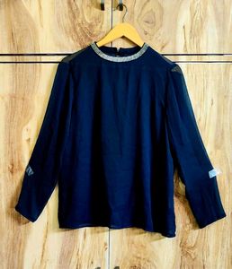 Blouse with Embellished Neckline size-38