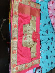 Elegant Pink Saree with Blouse and peticoat