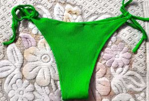 Bright Green Ribbed Tie-Side Bikini Bottoms