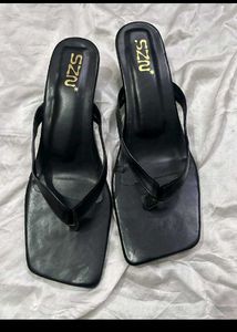 Chic Black Square Toe Heeled Sandals
