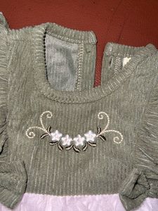 Adorable Green &amp; White Baby Dress