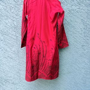 Vibrant Red Printed Kurta