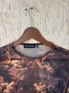 Sheer Mesh Ruched Long Sleeve Top
