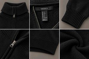 BLACK HALF-ZIP CROPPED KNIT SWEATER